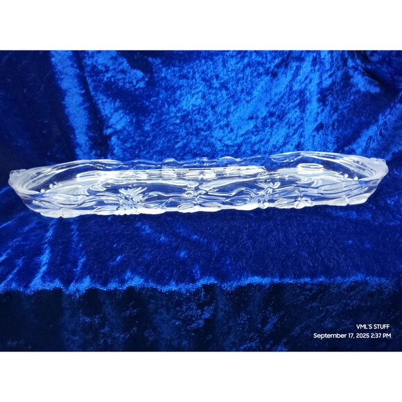 Vintage 1980s Mikasa Crystal Frosted Peacock Canapé Tray 15.25"L SA558/349 Etche - Picture 3 of 6